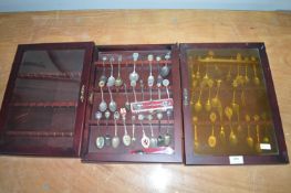 3x Collectors Display Cases Containing Teaspoons
