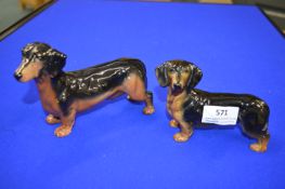 Beswick Dachshund Pottery Dog Figure, and One Other