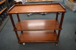 Three Tier Mahogany Shelf Unit on Castors