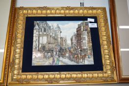 Stoving Enamel on Copper The New Law Courts by Rita Wittaker circa 1895 with Velvet Trim and Gilt