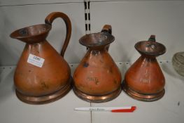 Set of Three Antique Copper Haystack Measuring Jugs