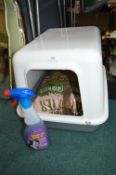 Cat Litter Tray with Wood Pellets and Disinfectant Cleaner