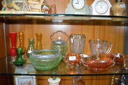 Vintage Coloured Glass Vases, Jugs, and Bowls