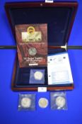 Set of Four Lord Nelson 2005 Silver Proof Ilse of Man 1oz Crowns with Presentation Case, plus