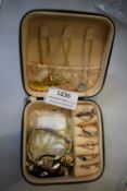 Small Black Jewellery Case and Contents of Costume Jewellery