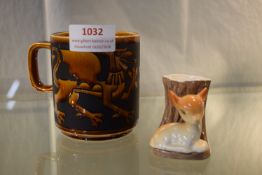 2x Hornsea Pottery Items Including Welsh Dragon Mug and Fauna Royal Fawn “Skippy”