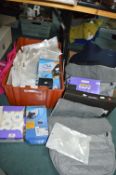 2x Boxes of Assorted Items Including Slippers, Buggy Covers, Flask Bags, etc.