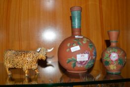 2x Chinese Terracotta Vases and a Highland Cow Ornament