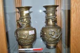 Pair of Chinese Brass Vases wi8th Dragon Design