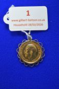 George V 1925 Full Gold (22ct) Sovereign with 9ct Gold Mount - 9.7g Total Weight including Mount