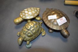 3x Brass Tortoises Including One with Mother of Pearl Inlay