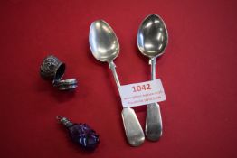 Silver Top off of a Glass Bottle (wedge of glass still attached), Miniature Amethyst Bottle Pendent,