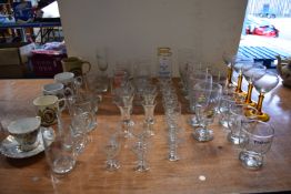 Quantity of Assorted Coloured, Etched, and Branded Glassware, etc.
