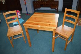 Pine Kitchen Table and Two Chairs