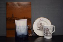 Selection of Humber Bridge Commemorative Items Including Wedgwood Glass Tankard, Gilded Plate & Cup,