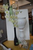 White Pottery Jardiniere, Vase & Artificial Flowers, etc.