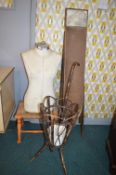 Tailor’s Dummy, Plant Stand, Stool, and an Ironing Board