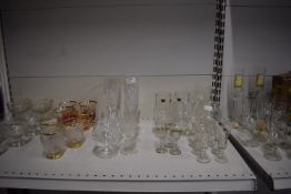 Large Selection of Glasses to Include Lead Crystal, Coloured Gilded Glass, and Arcoroc