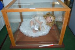 Bisque Angel Doll in Glass Case