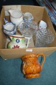 Pottery and Glassware vases and Jugs