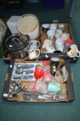 Assorted Kitchenware Including Slow Cooker, Cutlery, Mugs, etc.