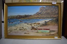 Gilt Framed Oil on Board Coastal Scene Signed M. Spenceley