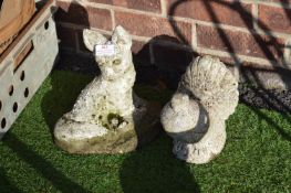 2x Pottery Garden Ornaments Fox and Dove