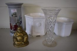 Quantity of Vases, Flowerpots, and a Buddha Ornament