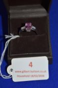 9ct White Gold Ring with Pink Stone ~3.4g, Size: Q