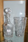 Cut Glass Lead Crystal Decanter plus Vase