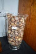 Large Glass Vase Containing Snail Shells