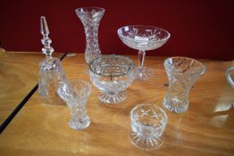 Selection of Crystal Ornaments Including Vases, Rose Bowl, Bell, etc.