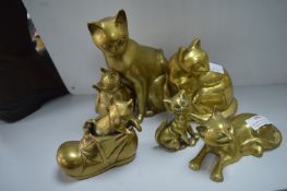 5x Brass Cat Ornaments