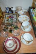 Assorted Pottery, Trios, Glasses, Chinese Part Tea Set, etc.