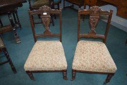 Pair of Low Seat Carved Mahogany Shieldback Chairs