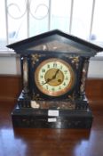 Victorian Black Slate & Marble Mantel Clock with Enamel & Brass Face
