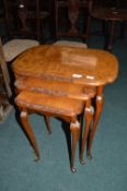 Walnut Veneered Nest of Three Table on Cabriole Legs