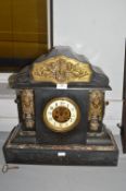 Large Victorian Black Slate & Marble Mantel Clock with Ormolu Detail (requires restoration)