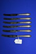 Set of Six Butter Knives with Hallmarked Silver Handles - Sheffield 1953