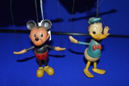 Celluloid Mickey Mouse and Donald Duck Puppets