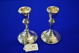 Pair of Hallmarked Silver Candlesticks with Filled Bases - Birmingham 1989