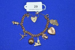 9ct Gold Charm Bracelet with Assorted Charms, ~36.4g total