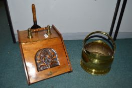 Victorian Mahogany Coal Box plus Brass Coal Bucket