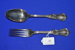 Hallmarked Silver Serving Spoon & Fork - London 1855/56, ~211g total