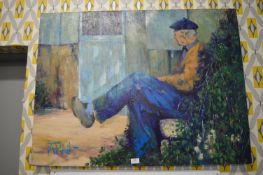 Oil on Canvas Study of a Gentleman in his Garden Signed Tarrago (Unframed Canvas Measure 40”x30”