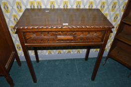 Carved Oak Single Drawer Hall Table
