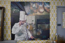 Oil on Canvas Restaurant Kitchen Chef Study Signed Tarrago (Unframed Canvas Measures 4ft²)