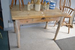 Small Victorian Pine Kitchen Table with Single Drawer