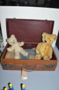 Vintage Case Containing Two Teddy Bears by Wendy Boston and Chad Valley