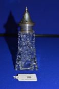 Cut Glass & Silver Caster - Hallmarked London 1919, ~9.9g silver weight
